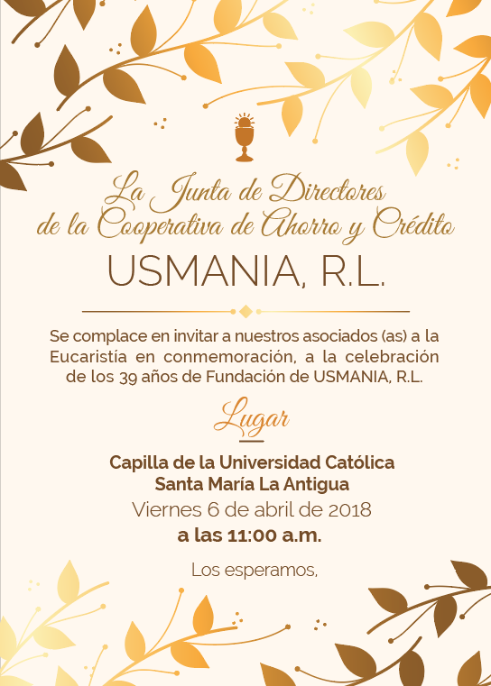  EUCARISTÍA EN CONMEMORACIÓN  DEL XXXIX ANIVERSARIO DE LA COOPERATIVA USMANIA, R.L.