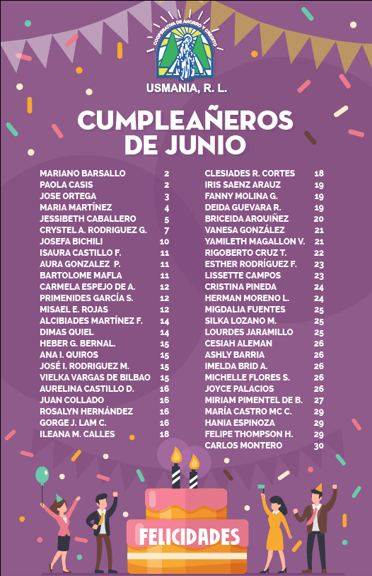  CUMPLEAÑOS DEL MES DE JUNIO