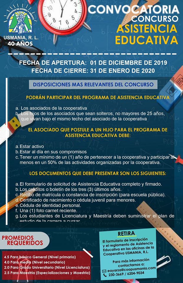  INSCRIPCIONES ABIERTAS PARA CONCURSO DE ASISTENCIA EDUCATIVA